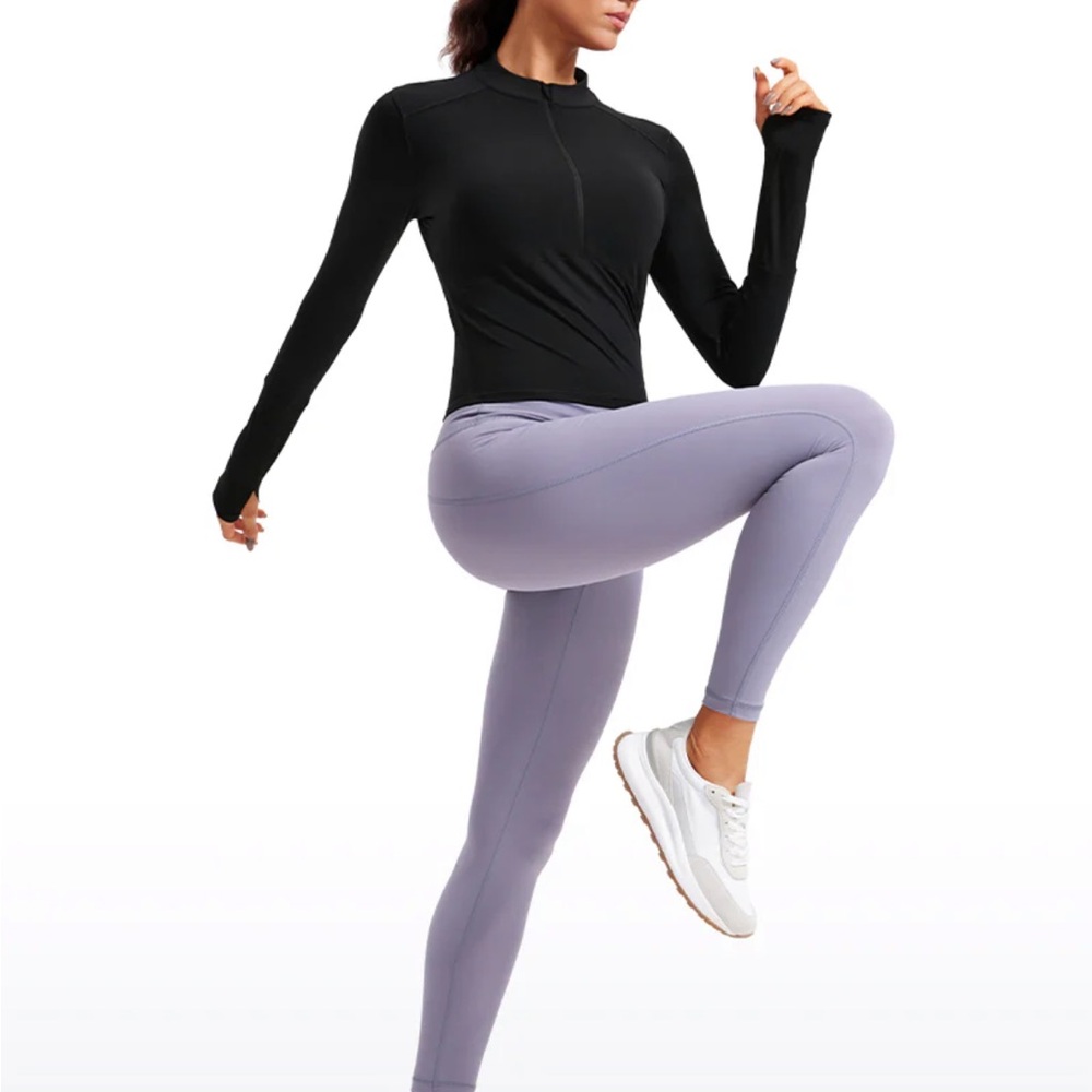 CRZ yoga women’s black cropped half zip long sleeve size 8-10